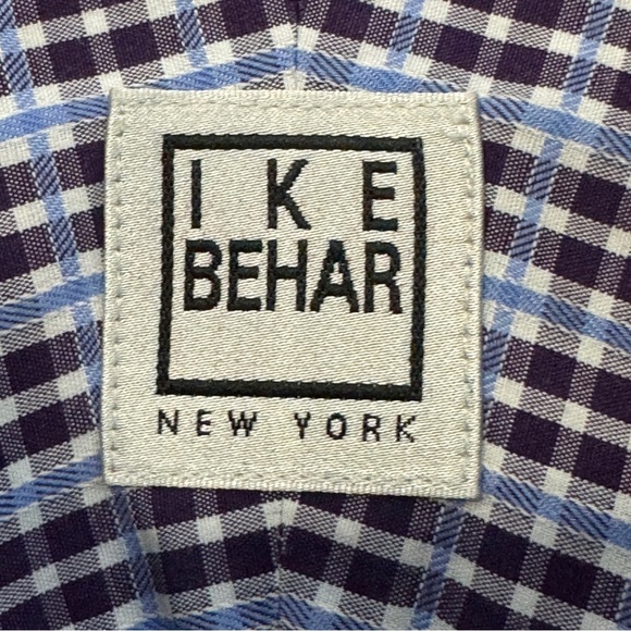 Ike Behar Men’s 17.5 36/37 Plaid Long Sleeve Cotton Shirt Burgundy Blue - Picture 5 of 7